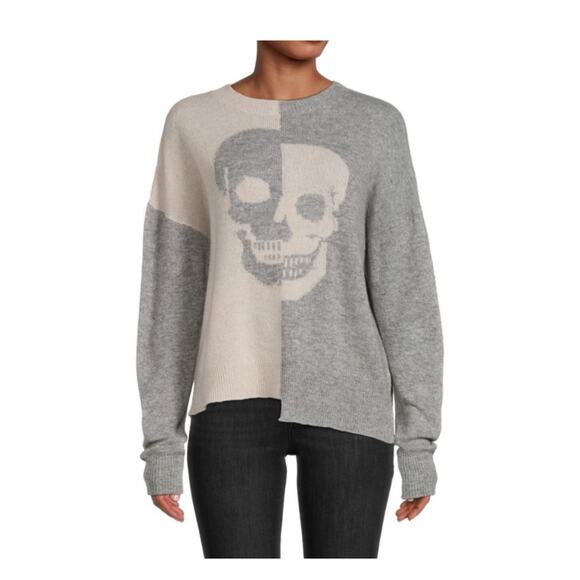 Skull Cashmere Colorblock 100% Cashmere Pullove Sweater - Pink & Gray, M - Picture 1 of 8